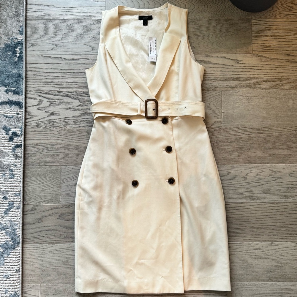 NWT J Crew Elegant Cream Double-Breasted Belted Wool Dress